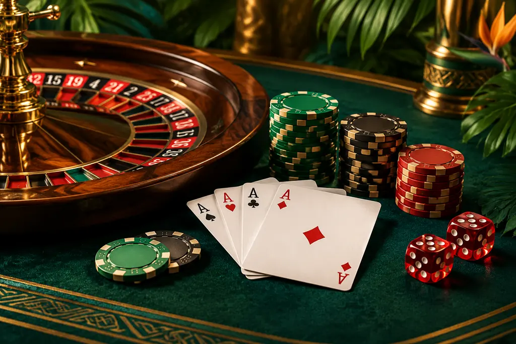 Roda roulette kartu dan dadu pada meja kasino